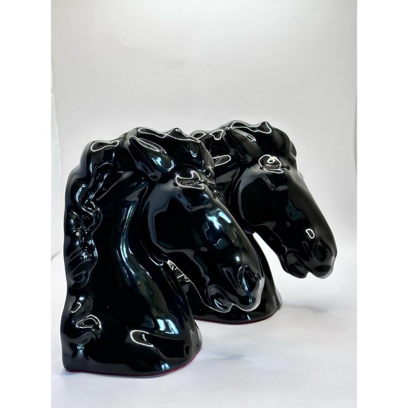 Mid Century Modern Glossy Ceramic Black Horse Head Bookends - Picture 9 of 13